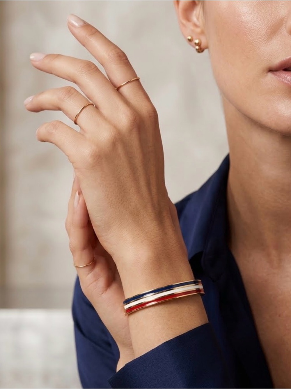 Gold-Tone Red, White & Blue Enamel Bangle Bracelet - Women Jewelry